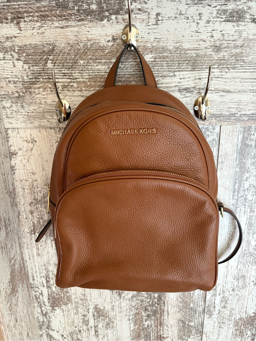 Michael Kors Tan Pebbled Leather Backpack with Gold Logo